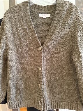 LOFT Olive-Tone Chunky Knit Button-Front Cardigan